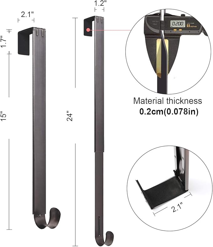 Wreath Hanger Adjustable Door Hanger Wreath Hanger for Front Door 15-24inch,Wreath Hook, Hold Up 20lb(Nickle,1 Pack)