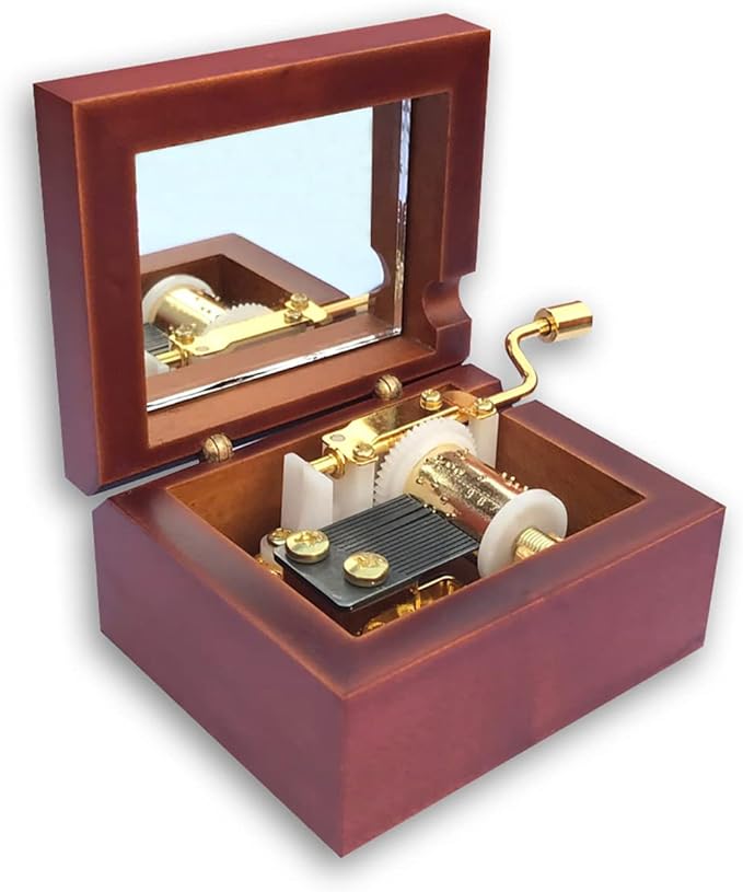 BinkeGG Play (Moon River) Brown Wooden Hand Crank Music Box with Sankyo Musical Movement (65 Tunes Option)