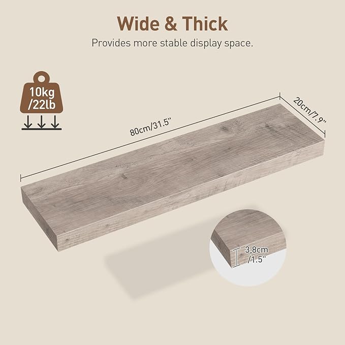 RALGEND Floating Shelves for Wall, 31.5" Long Wall Shelf Set of 3 with Invisible Brackets, 7.9" Width Hanging Book Shelves Farmhouse Home Decor for Bathroom, Living Room, Bedroom, Greige 8301BJP3BG