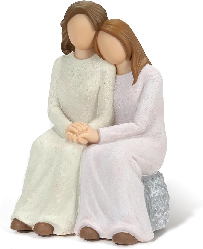 Mother Daughter Resin Figurine, Hand-Painted Mom Daughter Sculpture Artwork, Family Memorial, & Home Décor