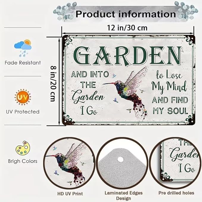 Bestylez Gardening Gifts Vintage Gardening Signs Into The Garden To Lose My Mind Tin Sign for Home Garden Greenhouse Living Room Bedroom Yard Cottage Outdoor Decor 8X12 Inch (3358)