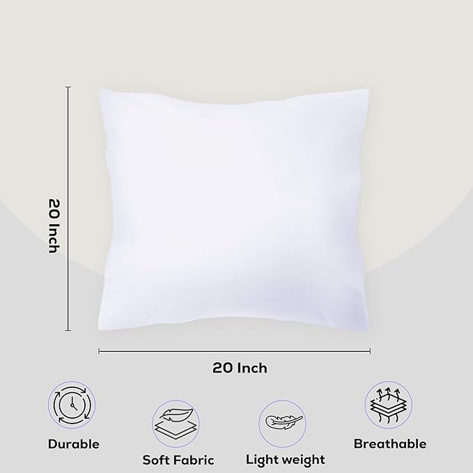 GOLD TEXTILES White Throw Pillows Insert (Pack of 4) Polyester Sham Stuffer Throw Pillow - Lightweight Square Indoor Decorative Pillows - Bed and Cushion Couch Pillows (4, 20 x 20)