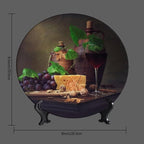 Wine Decorative Plates, 8 Inch, Cheese and Walnut Wine Round Display Plate, Table Top Plate Decor with Stand, for Display Living Room Kitchen Closet Table Decor