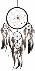 OMA Black Dream Catcher Wall Hanging with Tiger Eye Stones and Feathers, Black Suede Traditional Dream Catcher Boho Home Decor Bedroom Decoration Gift Large Size - 28" Long x 9" Diameter