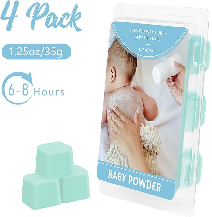 STRN Wax Melts, Baby Powder Scented Soy Wax Cubes 4 Pack, Long-Lasting Fragrance Scented Wax Cubes for Warmers, Home, SPA, Bedroom (4 x 1.25oz)