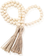 Equsion Seasonal Wooden Bead Garland with Tassels, 3.3 ft Holiday Vintage Boho Bead Garland Easter Tray Decoration, Vase Wall Room Art Birthday Party Decoration(Beige)