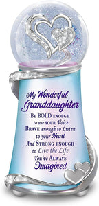 Granddaughter Musical Glitter Globe Adorned with Silvery Metallic Finishes ATOP an Iridescent Base