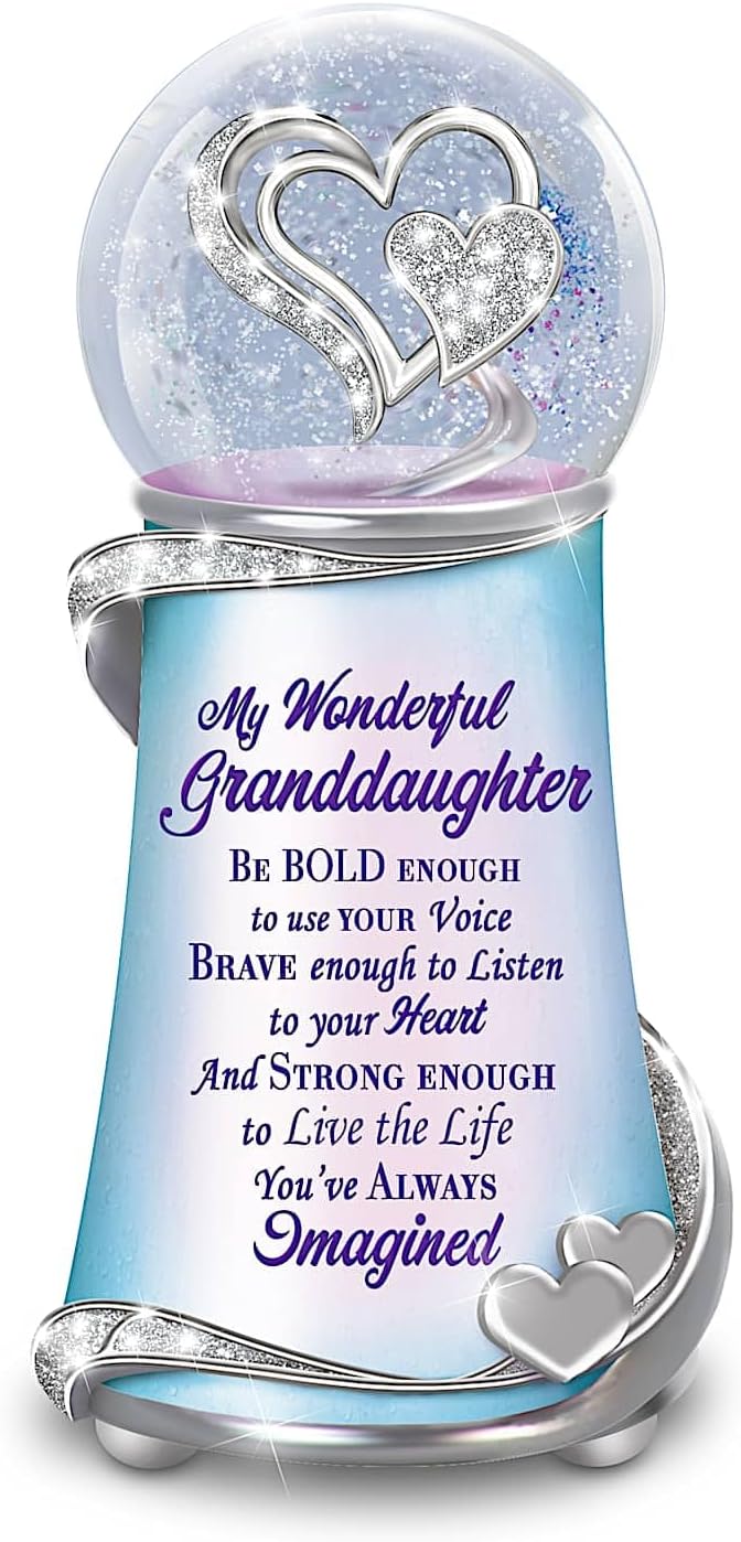 Granddaughter Musical Glitter Globe Adorned with Silvery Metallic Finishes ATOP an Iridescent Base
