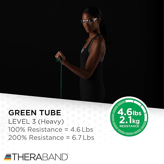 THERABAND Resistance Tubes, Begginer Set, Yellow, Red, and Green, 5 ft Latex Tubing, Home or Clinic Use, Cut-to-Fit, Color-Coded Resistance Bands for Upper & Lower Body Workouts
