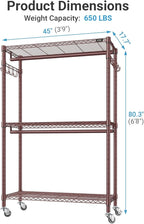 VIPEK R2 Plus Rolling Clothes Rack for Hanging Clothes Heavy Duty Clothing Rack 3 Tiers Adjustable Metal Wire Shelving Garment Racks with Side Hooks, Closet Organizers and Storage Wardrobe, Bronze