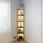 6 Tier Corner Shelf with LED Light,Tall Standing Shelf Organizer,Narrow Bookshelf,The Classic Combination of Rustic Brown and Black Standing Bookcase,Suitable for Bedroom,Living Room,Kitchen