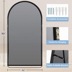 Prywot Full Length Mirror, Oversized 90"x46" Arched-Top Floor Mirror, Free Standing Mirrors, Modern Full Body Mirrors with Aluminum Alloy Frame for Bedroom,Living Room, Black