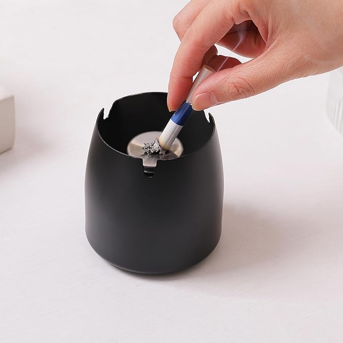 Small Outdoor Ashtray with Lid for Cigarette, Smokeless Stainless Steel Ash Tray, Smell Proof Windproof Ashtrays for Outside Patio Home Office Tabletop, Odorless Car Ashtrays(2.99"x2.68"x2.95")