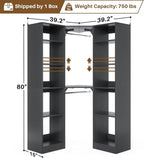 Corner Closet System with 12 Shelves, 39.2" Corner Closet Organizer System with 2 Hanging Rods, Versatile 6-Tier Walk-in Closets for Corner Space, Black (39.2" L x 39.2" W x 80" H)