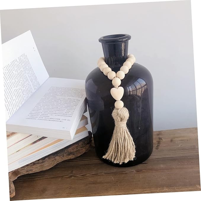 Rope Tassel Beads Wooden Pendant Hanging Ornament for Home Wall Door Decor Boho Style Beaded String Accent