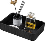 PU Leather Valet Tray Organizer, Modern Nightstand Organizer Bedside Desktop Storage for Womens and Men, Decorative Perfume Trinket Catchall Vanity Tray for Key Watch Wallet (Black)