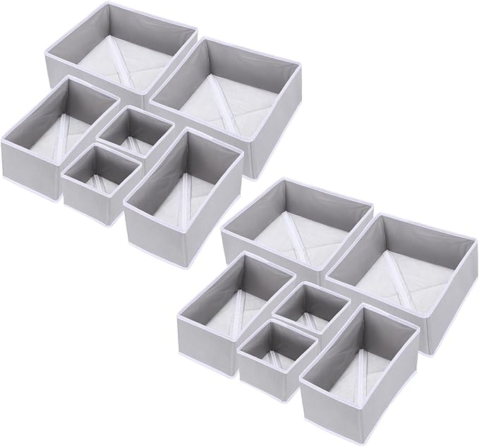 uxcell 1 Set Foldable Cloth Storage Box, 12 Slots Fabric Socks Underwear Drawer Dividers Organizers Baskets Bins for Clothes Socks Scarves Ties, Light Gray