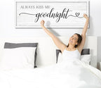 Always Kiss Me Goodnight Wall Sign Above Bed 41.3''×15'' Large Farmhouse Wall Decor for Bedroom Couples Room Decor Framed Wood Wall Art Rustic Master Bedroom Wall Decoration (white frame)
