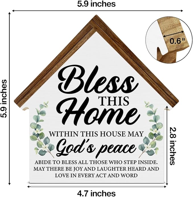 Housewarming Gifts, Christian Home Decor, Gifts for New Home Owner, Bless this Home House Shaped Wooden Block Sign Living Room Decor for Desk Table Shelf