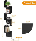 Qupui 5-Tier Corner Shelf with LED Lights, 49 Inch Floating Wall Mounted Corner Shelf for Bedroom Living Room Bathroom, Black Corner Bookshelf Display Stand with RGB Lighting