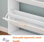 Shoe Cabinet Storage,Modern Freestanding Organizer with 3 Flip Drawers,Narrow Shoe Rack Cabinet for Entryway,White