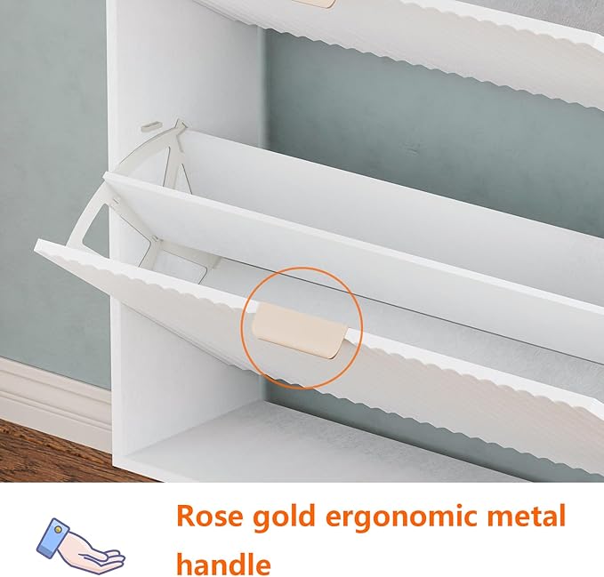 Shoe Cabinet Storage,Modern Freestanding Organizer with 3 Flip Drawers,Narrow Shoe Rack Cabinet for Entryway,White