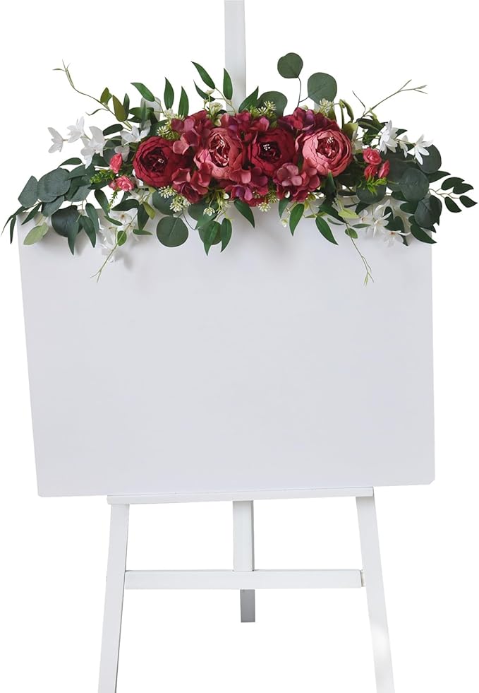 29.5in Wedding Arch Flowers Swag, Artificial Silk Hydrangea Rose Peony Sunflowers Swag with Green Leaves, Spring Decorative Swag Welcome Sign Flowers for Home Room Decor (C)