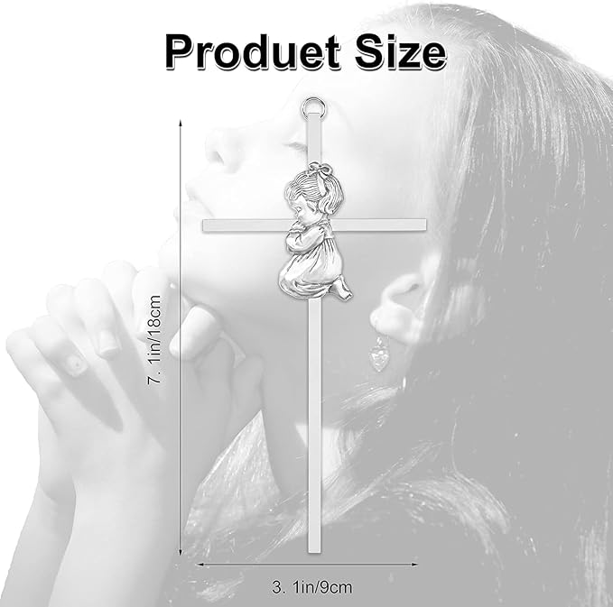 Tryuunion Baby Wall Cross Baptism Gifts for Boys and Girl, 7-inch Blessing Boy Baptism Crosses for First Holy Communion Christening and Dedication Baptismal Gifts (Silver Girl-7 in)