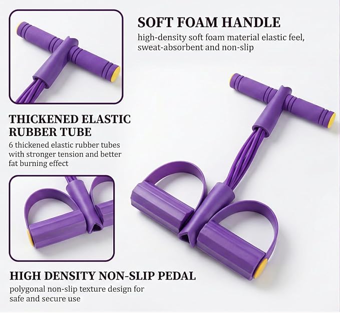 Pedal Resistance Bands with Handles for Women, 6-Tube Durable Pedal Exerciser for Home & Office Workout, Natural Rubber Resistance Band for Full Body Toning, Training Abdomen, Waist, Arms & Legs