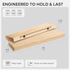 Homeforia 24 inch Natural Floating Shelf, High End Solid Real Wood 24inch Small Floating Shelves for Wall Mounted, Natural Wooden Floating Shelves, Heavy Duty Bracket, 24 X 6.5 X 1.75 in, Set of 3
