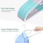Pack of 50 Coat Hangers, Space-Saving Plastic Clothes Hangers, Non-Slip, 0.2 Inches Slim, 360° Swivel Silver Hook for Shirts, Pants, Suit & Wet/Dry Garments, Blue and White