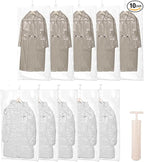 10 Pcs Hanging Vacuum Storage Bags,Vacuum Seal Bags for Clothing,Space Saver Garment Bag with Hanger (5 Long, 5 Short) Clothes Protector Closet Organizer for Clothing, Suits,Jackets,57/43 x27 in