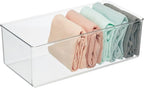 mDesign Long Plastic Drawer Organizer Box, Storage Organizer Bin Container; For Closets, Bedrooms, Use for Leggings, Socks, Ties, Jewelry, Accessories - Lumiere Collection - 6 Pack - Clear