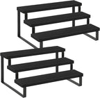 YINMIT Wooden Display Riser Stand, Tiered Perfume and Cologne Organizer Stand, 3 Tier Spice Rack Organizer, Rustic Display Shelf for Candles (3 Tier,2Pack,Black)