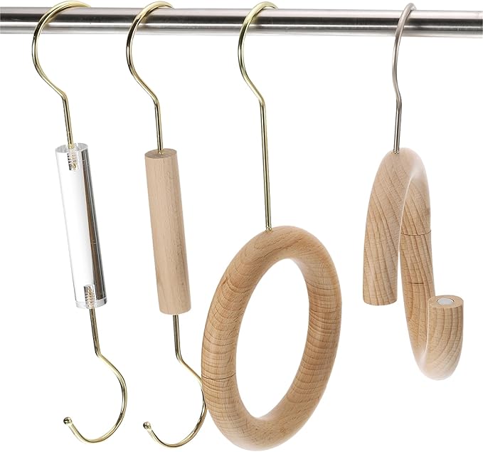 uxcell 4.7 Inch Scarf Ring Hanger, Scarf Organizer Holder Wooden Circle Rings Hanging Hook for Belt Tie Scarf, 15cm Length Hook (Silver)