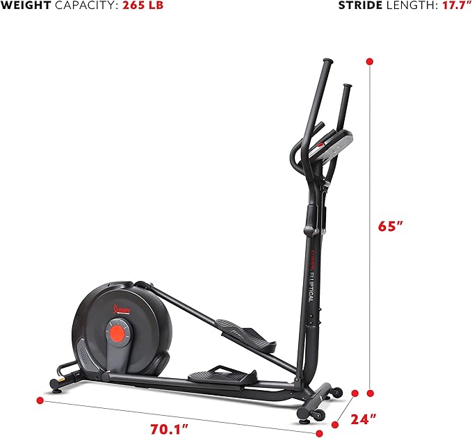 Sunny Health & Fitness Power Stride Smart Elliptical with 17.7" Stride & Pulse Sensor, 16 Level Magnetic Resistance Cross Trainer for Home Full Body Workout with SunnyFit App, Optional Electromagnetic