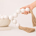 OMISHE Extra Large Wood Bead Garland White with 1.6" Diameter Wooden Beads and Tassels, 41" Long Rustic Farmhouse Country Decorative Beads for Home Tiered Tray Decor, White