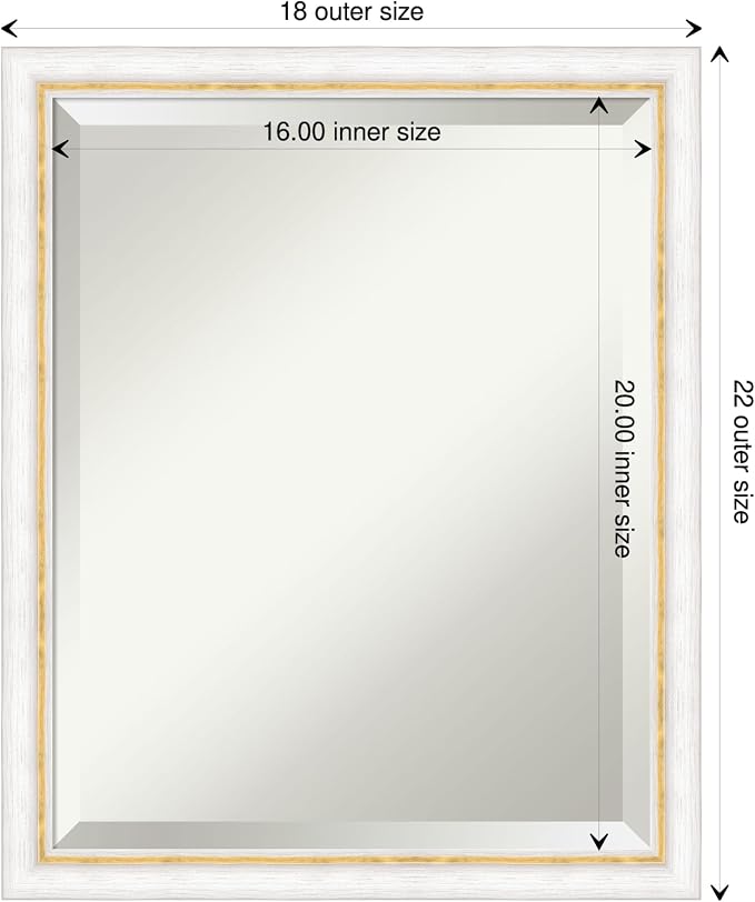 Amanti Art White Wall Mirror 22x18 Morgan White Gold Rectangle Bathroom Mirror for Wall Decor Living Room, Small Modern Wood Frame, Hangs Horizonally and Vertically, Bathroom Decor, Beveled Edge