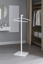 Proman Products VL17242 Kumo Freestanding Metal Valet Stand Organizer with Removable Hanger, Trouser Bar, White, 11.5" W x 11.5" D x 41" H