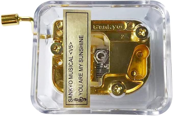 BinkeGG Play (Once Upon a December) Clear Acrylic Hand Crank Music Box with Sankyo Musical Movement (65 Tunes Option)