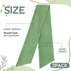 2 Pcs Sage Green Wreath Sash for Front Door Linen Wreath Ribbon Bow for Yard Porch Garland Home Decor