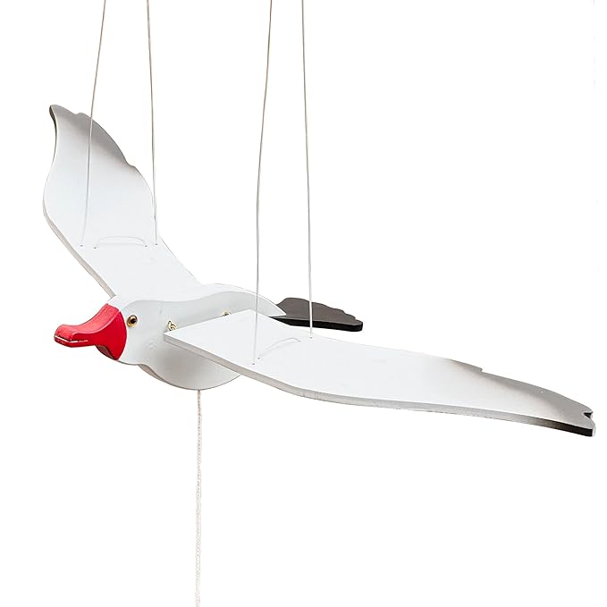 Wooden Flying Seagull Decorative Hanging Mobile Nautical Ornament Nursery Room Bird Drop for Patio Balcony Wedding Party(20")