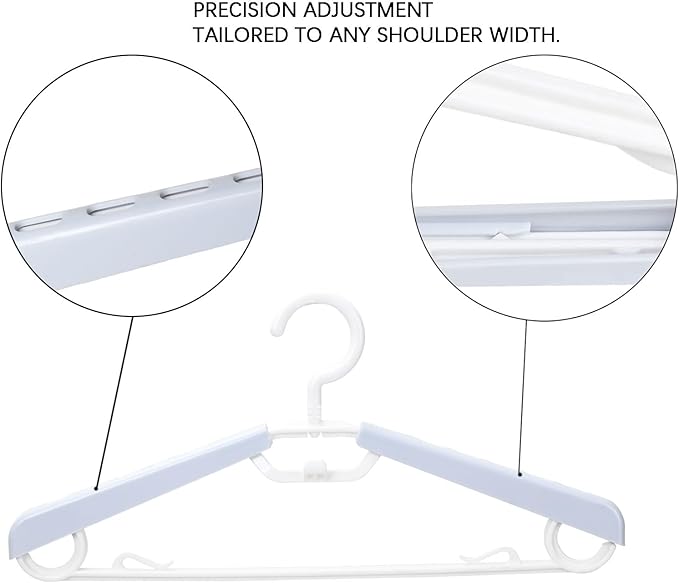 6-Pack Heavy Duty Plastic Extra-Wide Arm 15"-23" Suits Clothes Hangers with Swivel Hooks,Perfect for Coat,Jacket,Dress,Shirt,Trousers or Closet Space Saving,White