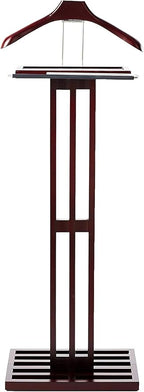 Proman Products VL16220 Freestanding Wardrobe Wooden Valet Stand Rack with Tie Hook, Hanger, Tray, Dark Mahogany