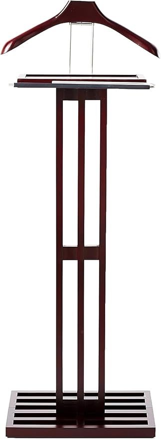 Proman Products VL16220 Freestanding Wardrobe Wooden Valet Stand Rack with Tie Hook, Hanger, Tray, Dark Mahogany