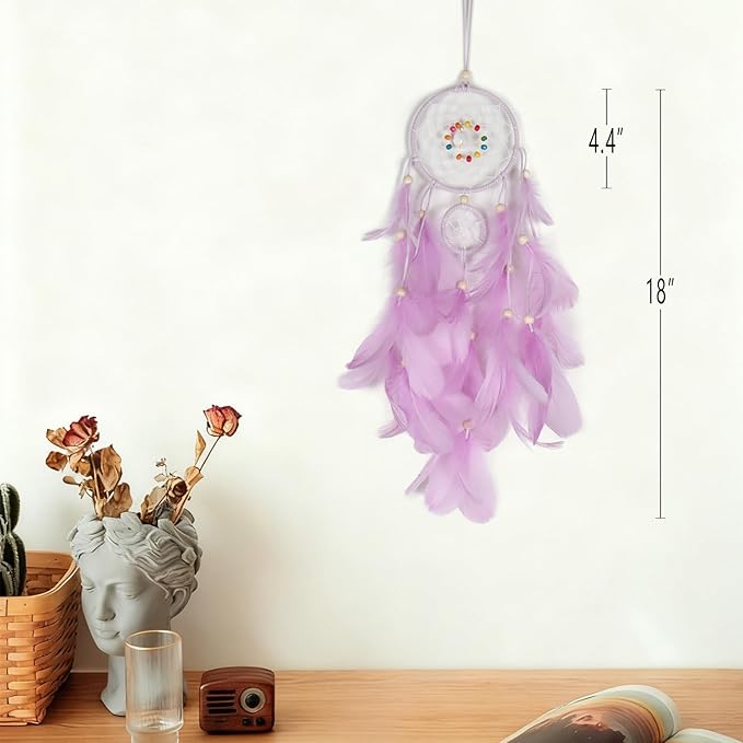 Dream Catcher for Girls Bedroom Wall Decoration, 4.4" x 18" Traditional Circular Net Wall Hanging Home Decor, Purple