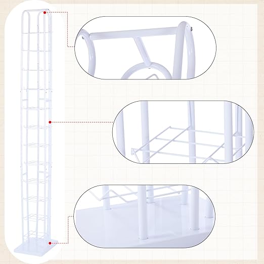 Tandefio 78" White Floor Standing Hat Rack Tower 12 Tier Hat Display Rack Cap Organizer Metal Hats Stand Hats Wigs Holder for Cap Retail Display Storage Vertically
