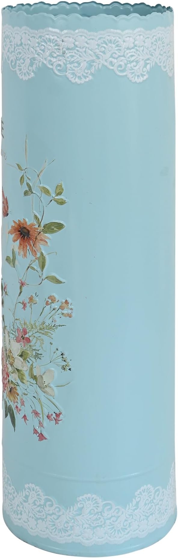 Vintage Metal Round Umbrella Holder Decorative Flower Design Umbrella Stands Entryway Organizer Bucket for Home/Office/Farmhouse - Holds Multiple Umbrellas, Walking Sticks & Canes Flower Blue