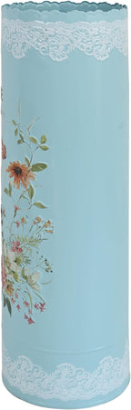 Vintage Metal Round Umbrella Holder Decorative Flower Design Umbrella Stands Entryway Organizer Bucket for Home/Office/Farmhouse - Holds Multiple Umbrellas, Walking Sticks & Canes Flower Blue