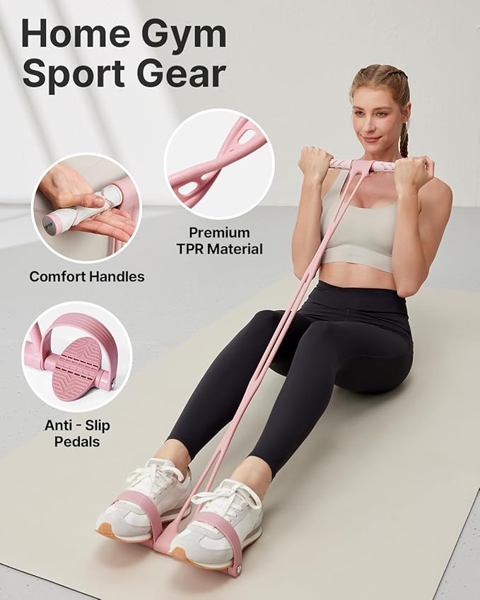 YOTTOY Pedal Resistance Band, Thick Elastic Tension Rope with Handles, Sit-Up Pull Rope Fitness Equipment for Leg, Arm, Abs, Waist, Home Gym & Yoga Training